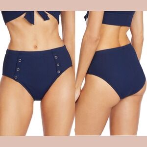NEW $98 Robin Piccone [ Small ] Amy Ribbed High Waist Bikini Bottom Navy U1486